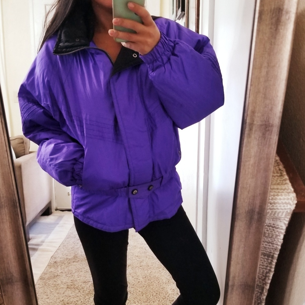 Vintage Retro 80's Ski Jacket Puffer Purple M Belt